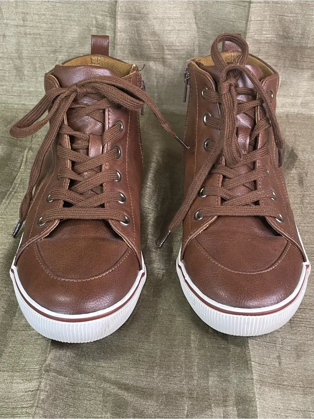 Cat & Jack Brown Lace-Up High-Top Kids Boots with White Sole Trim